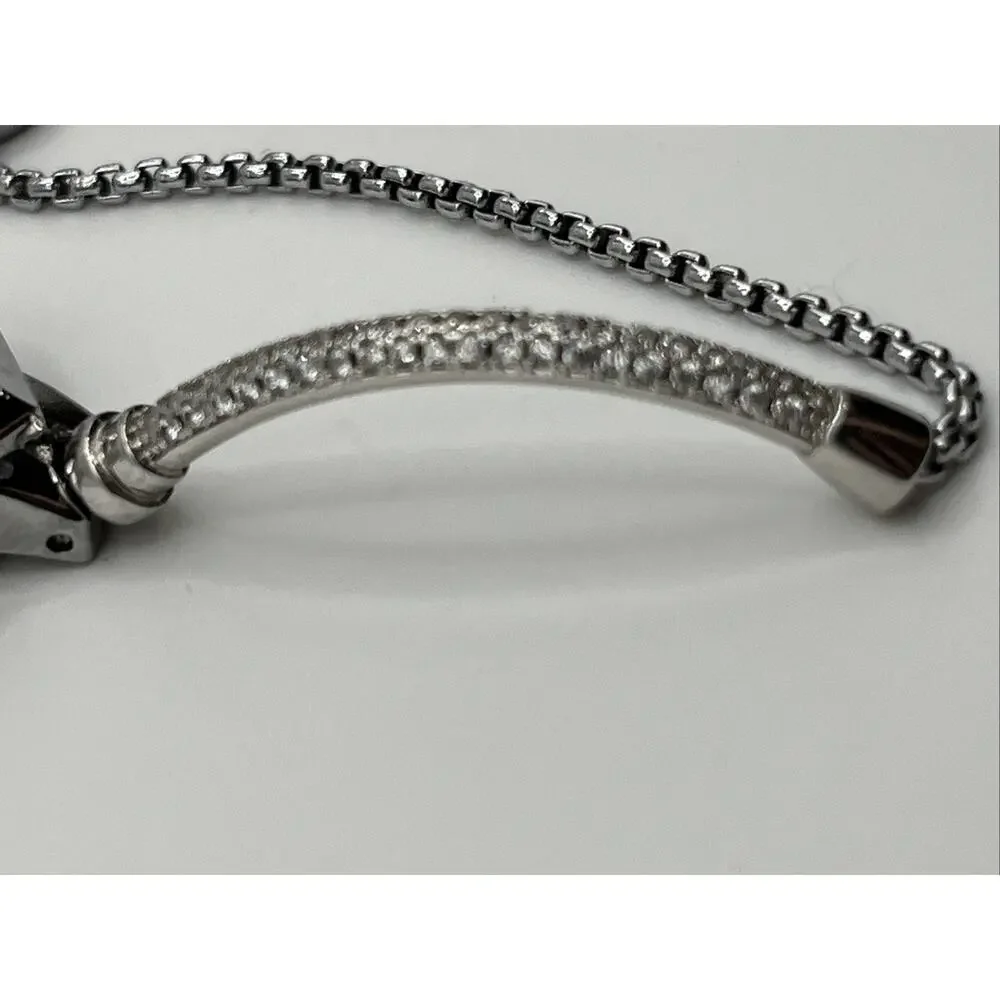 Diaofendi Fashion Hexagon Watch Bracelet Black Silver Tone Bolo Adjustable Strap